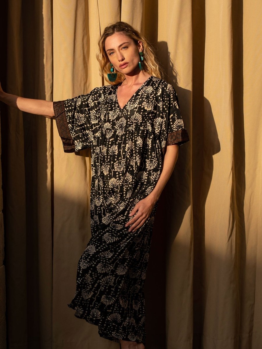 Vestito Caftano lungo Alma misto seta - nero - Bijondo