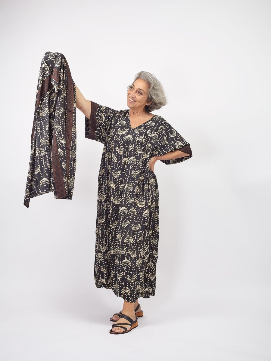 Vestito Caftano lungo Alma misto seta - nero - Bijondo