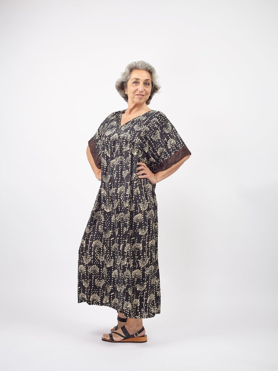 Vestito Caftano lungo Alma misto seta - nero - Bijondo