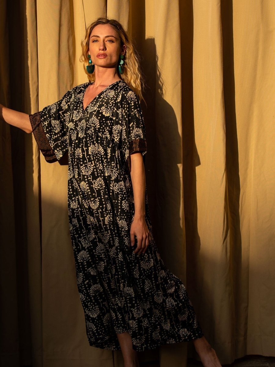 Vestito Caftano lungo Alma misto seta - nero - Bijondo