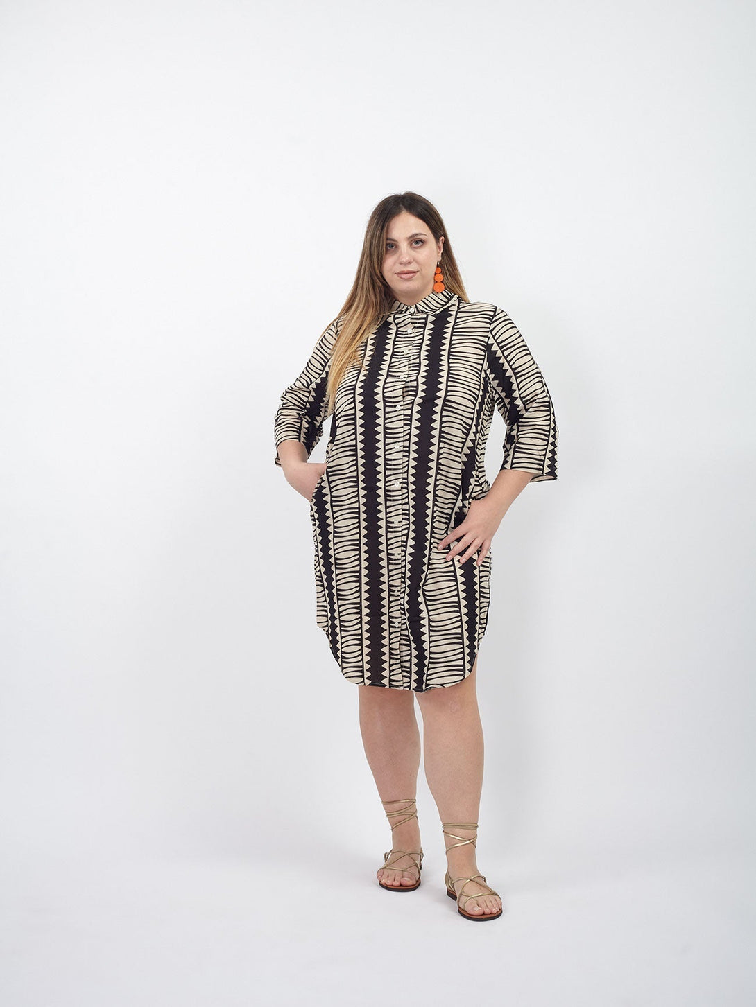 Vestito Camicione cotone fantasia boho Kim-nero-Bijondo