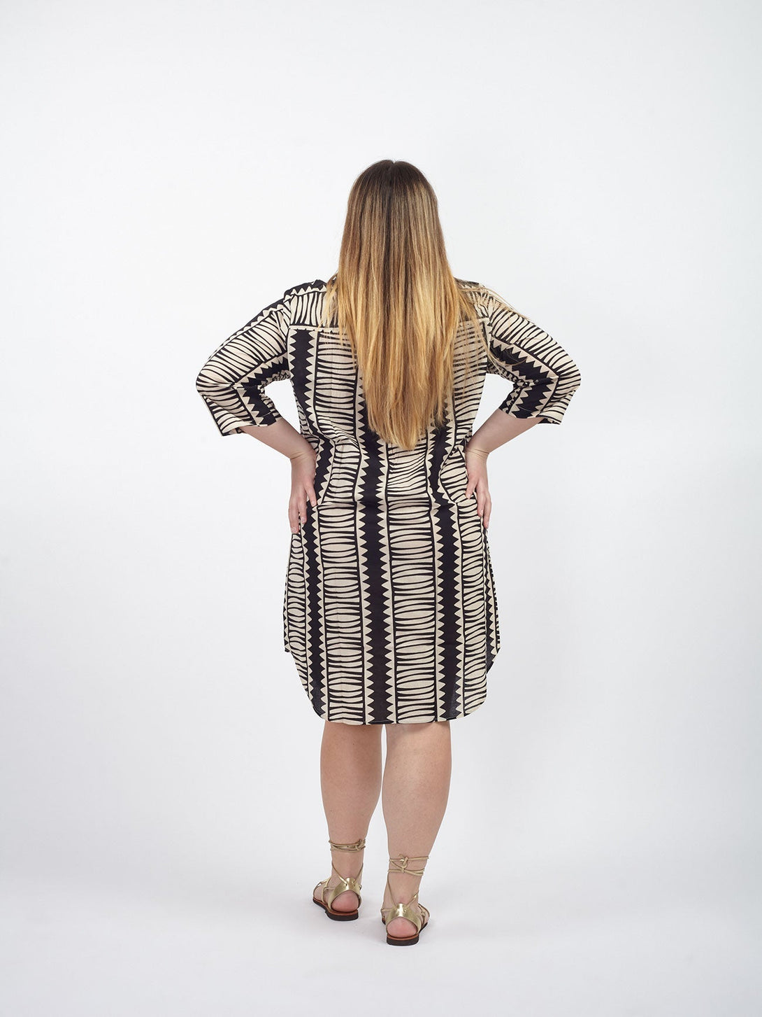 Vestito Camicione cotone fantasia boho Kim-nero-Bijondo