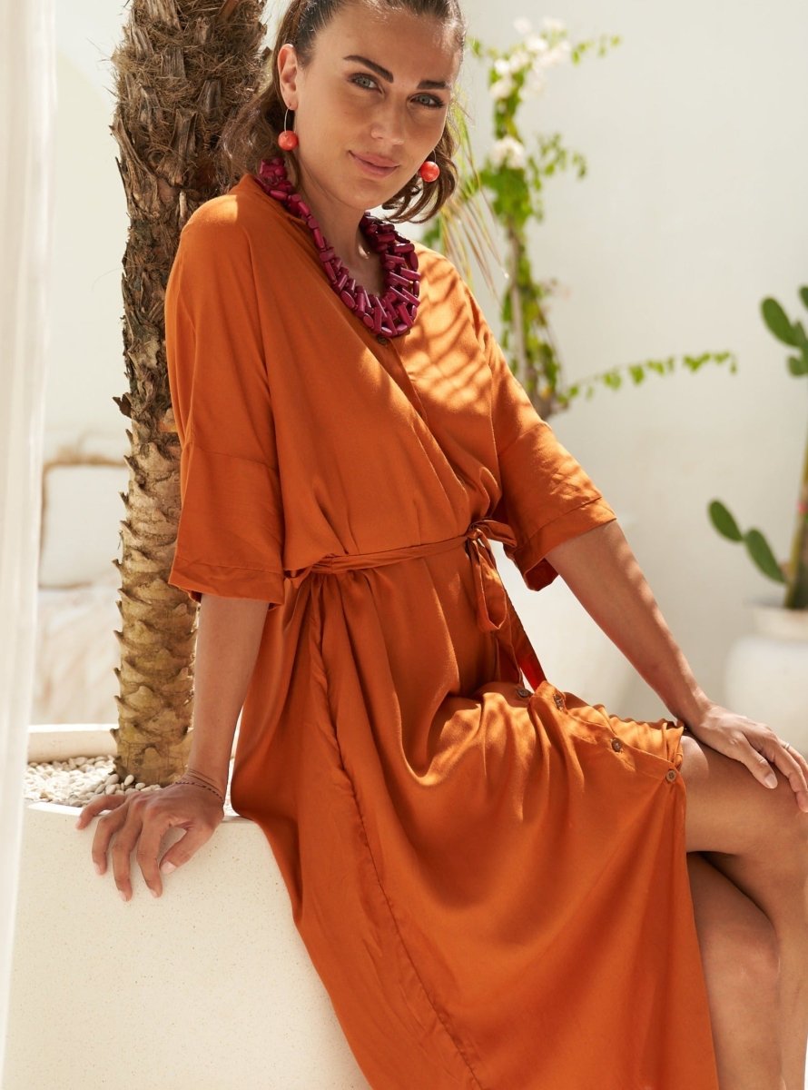 Vestito Camicione lungo over collo coreana Mimmi - arancione - Bijondo