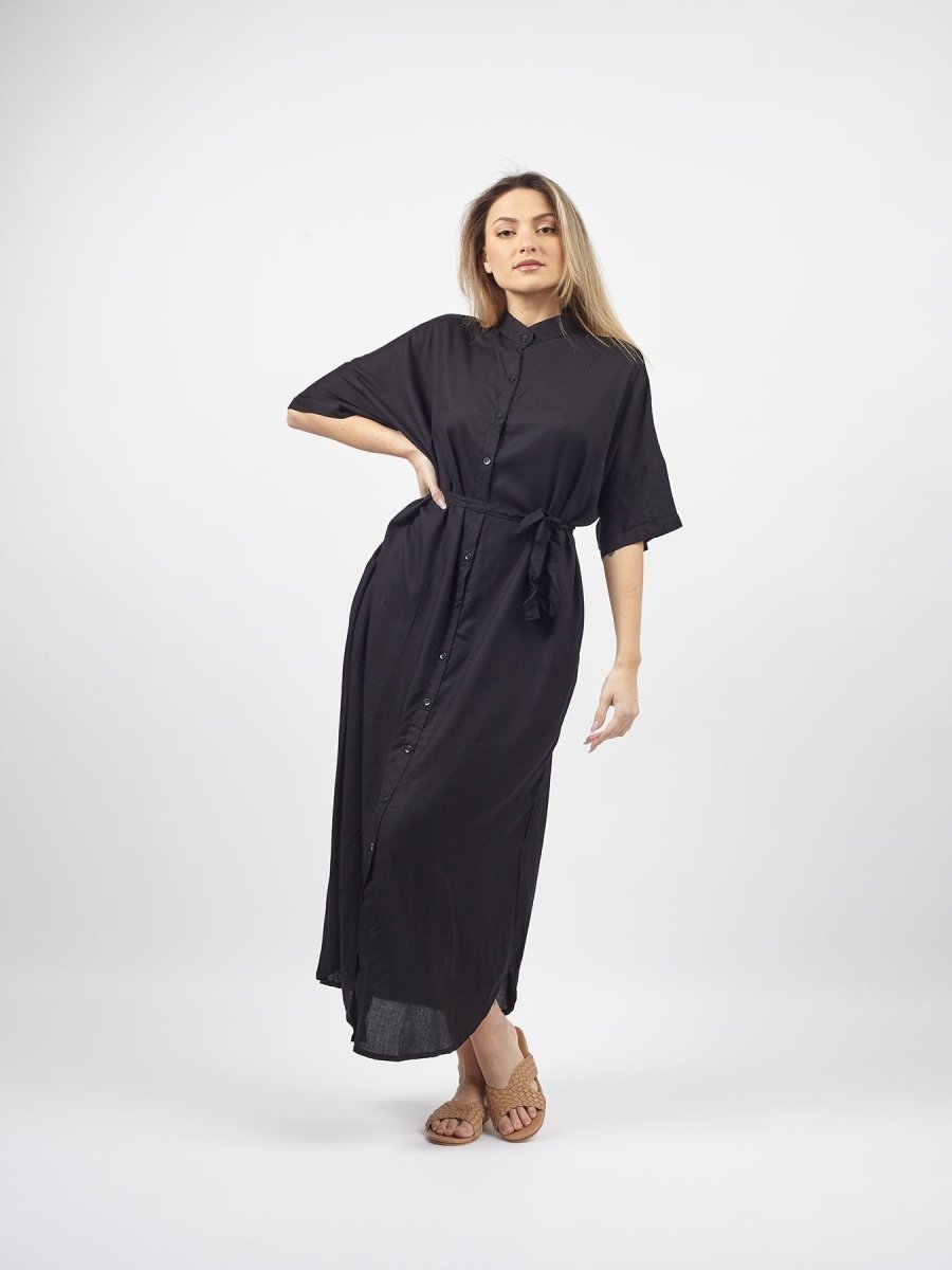 Vestito Camicione lungo over collo coreana Mimmi - nero - Bijondo