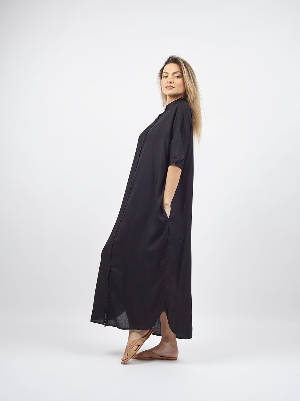 Vestito Camicione lungo over collo coreana Mimmi - nero - Bijondo