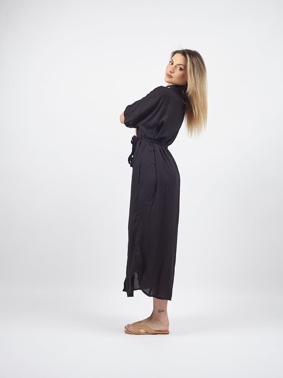 Vestito Camicione lungo over collo coreana Mimmi - nero - Bijondo