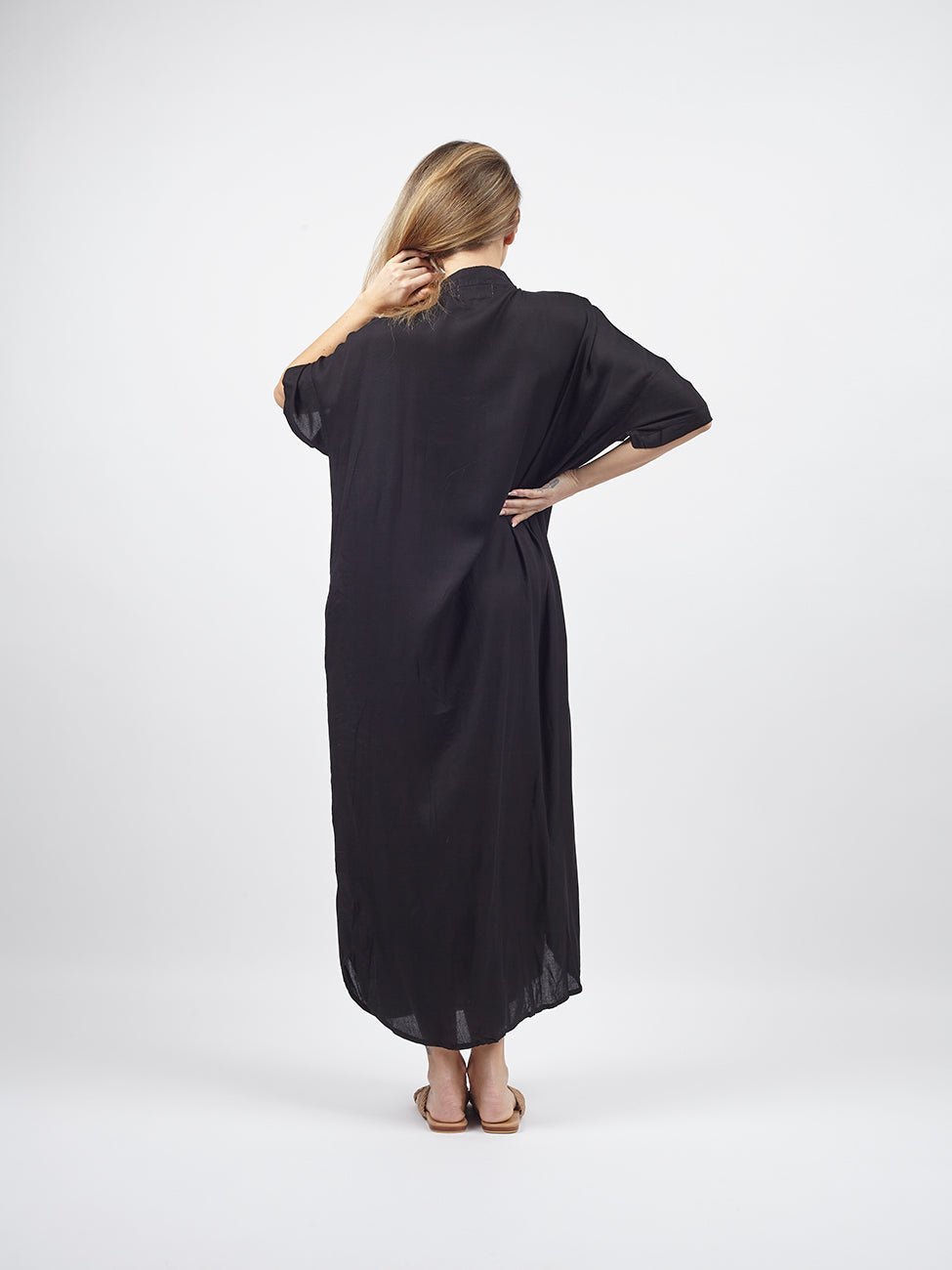 Vestito Camicione lungo over collo coreana Mimmi - nero - Bijondo