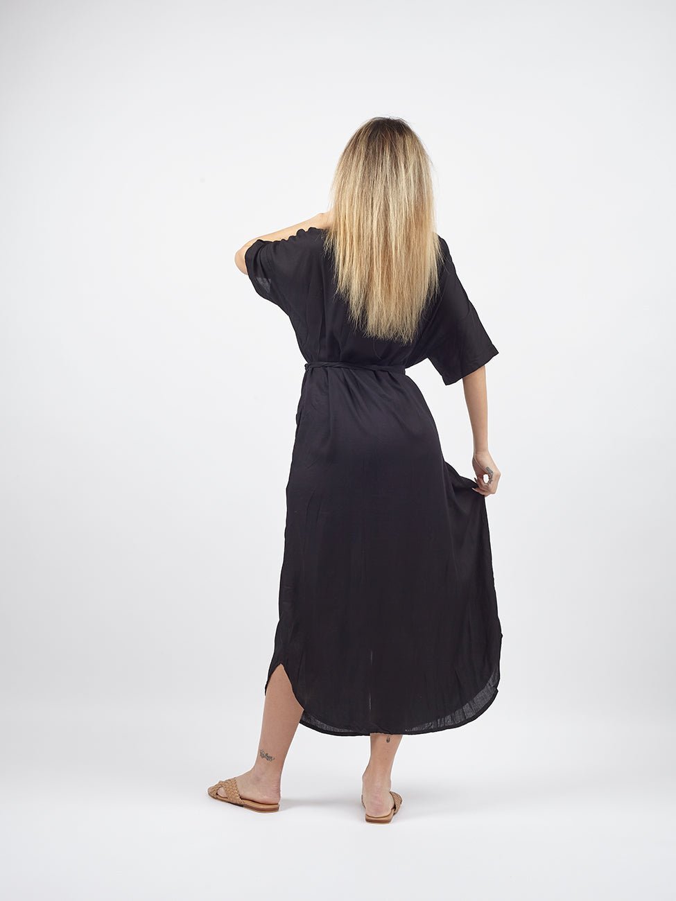 Vestito Camicione lungo over collo coreana Mimmi - nero - Bijondo