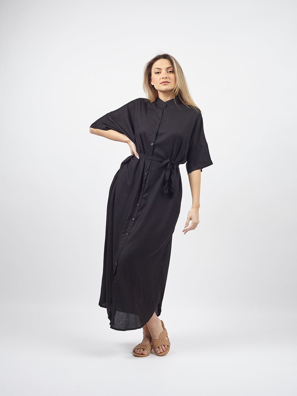 Vestito Camicione lungo over collo coreana Mimmi - nero - Bijondo