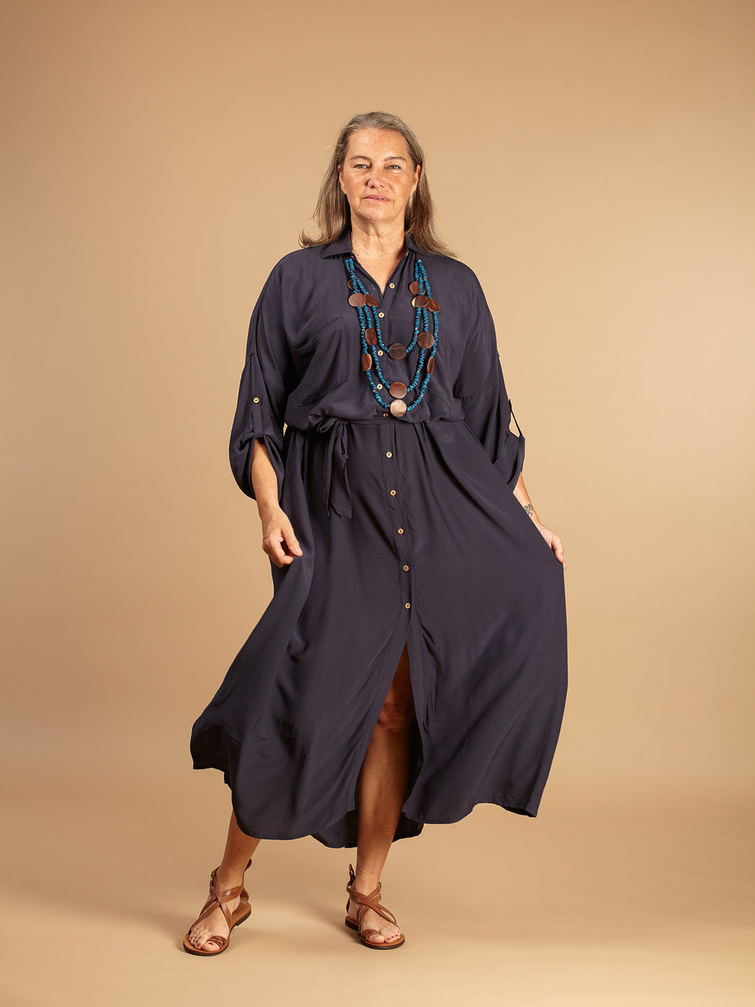 Vestito Camicione rayon con cintura Cataleya-Vestito-Bijondo-Grigio-S-M-Bijondo