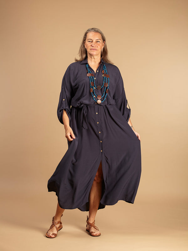 Vestito Camicione rayon con cintura Cataleya-Vestito-Bijondo-Grigio-S-M-Bijondo