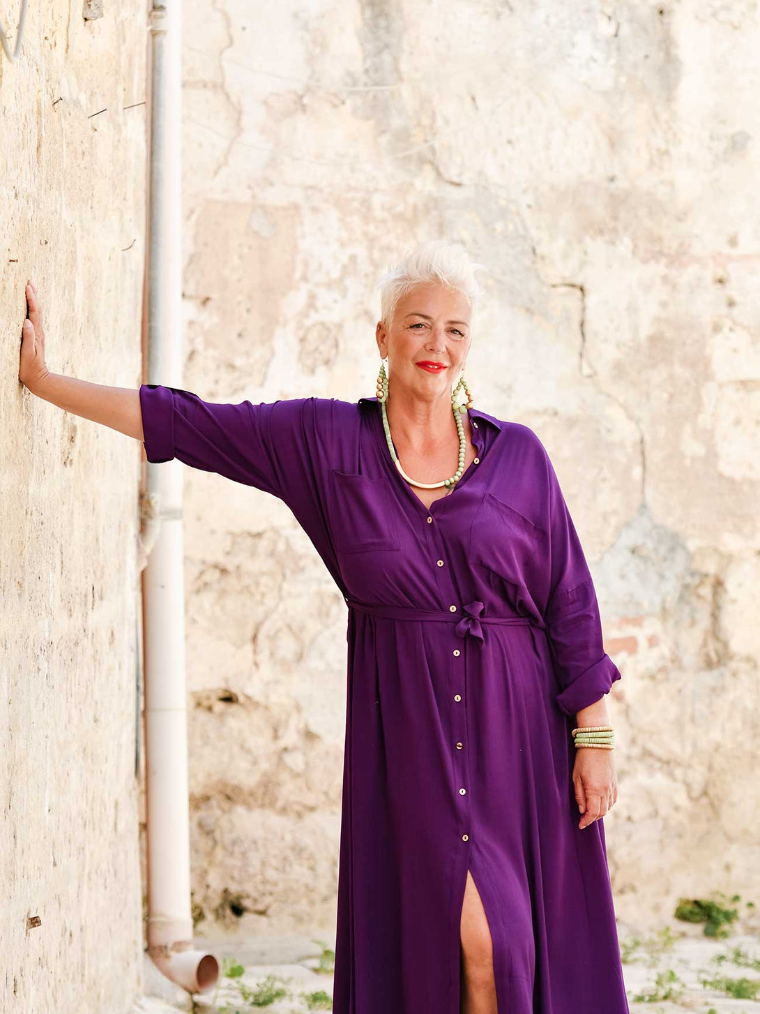 Vestito Camicione rayon con cintura Cataleya-Vestito-Bijondo-Viola-S-M-Bijondo