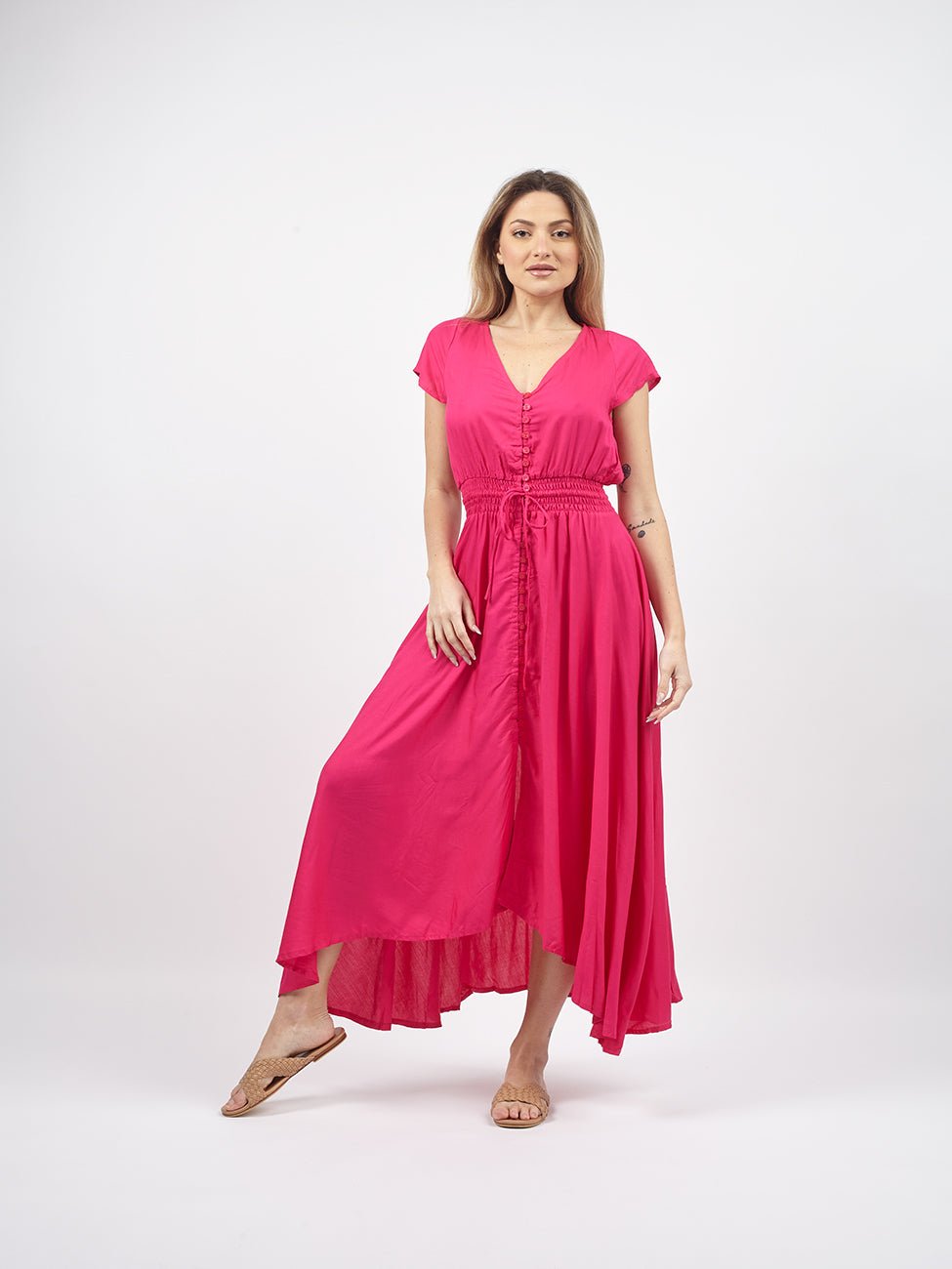 Vestito Chemisier lungo asimmetrico Susanna - fucsia - Bijondo