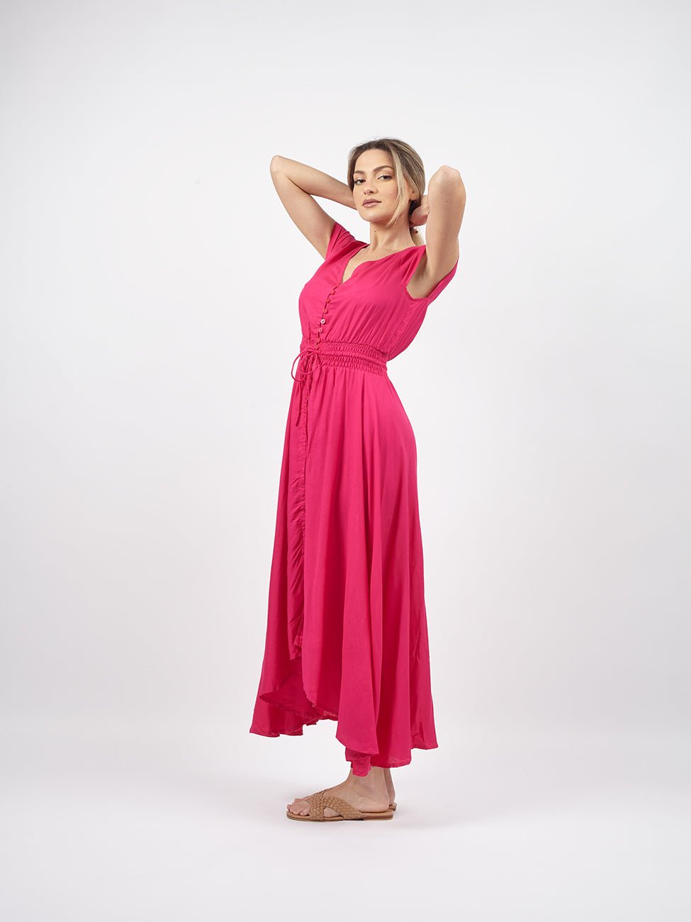 Vestito Chemisier lungo asimmetrico Susanna - fucsia - Bijondo