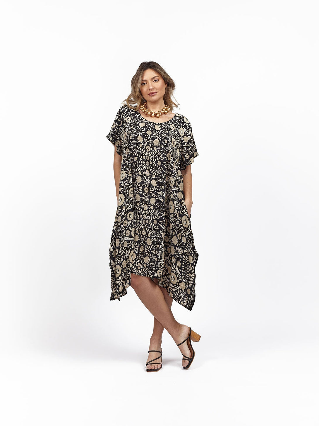 Vestito Seta Isabel - nero floreale - Bijondo