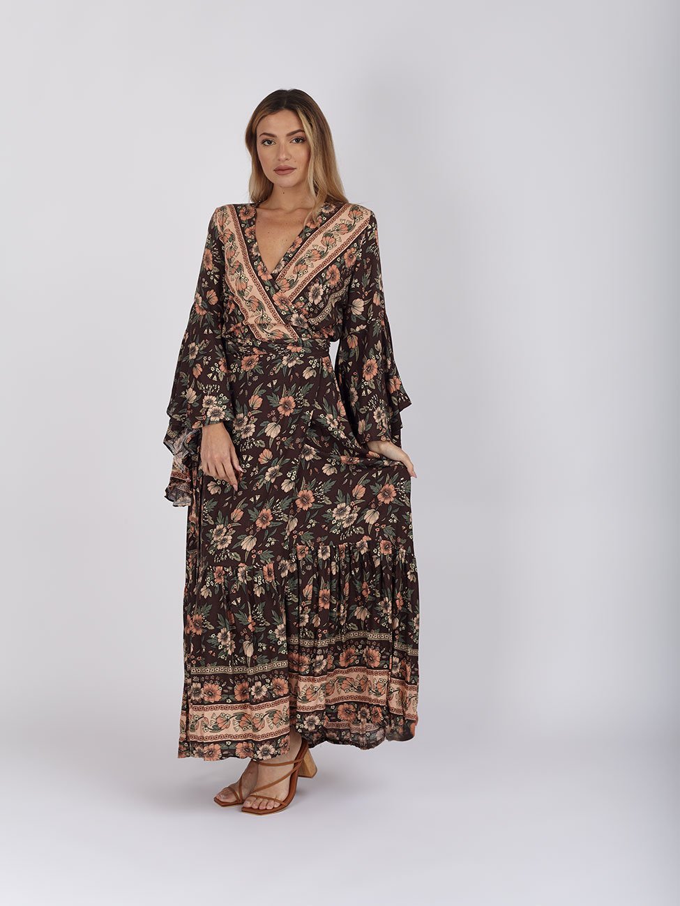Vestito Kimono Megan Wrap - marrone - Bijondo