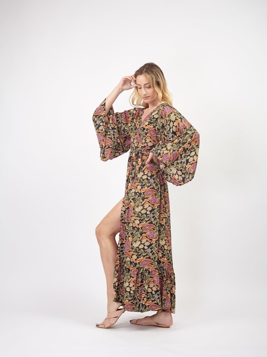 Vestito Kimono Seta Leila - fiori - Bijondo