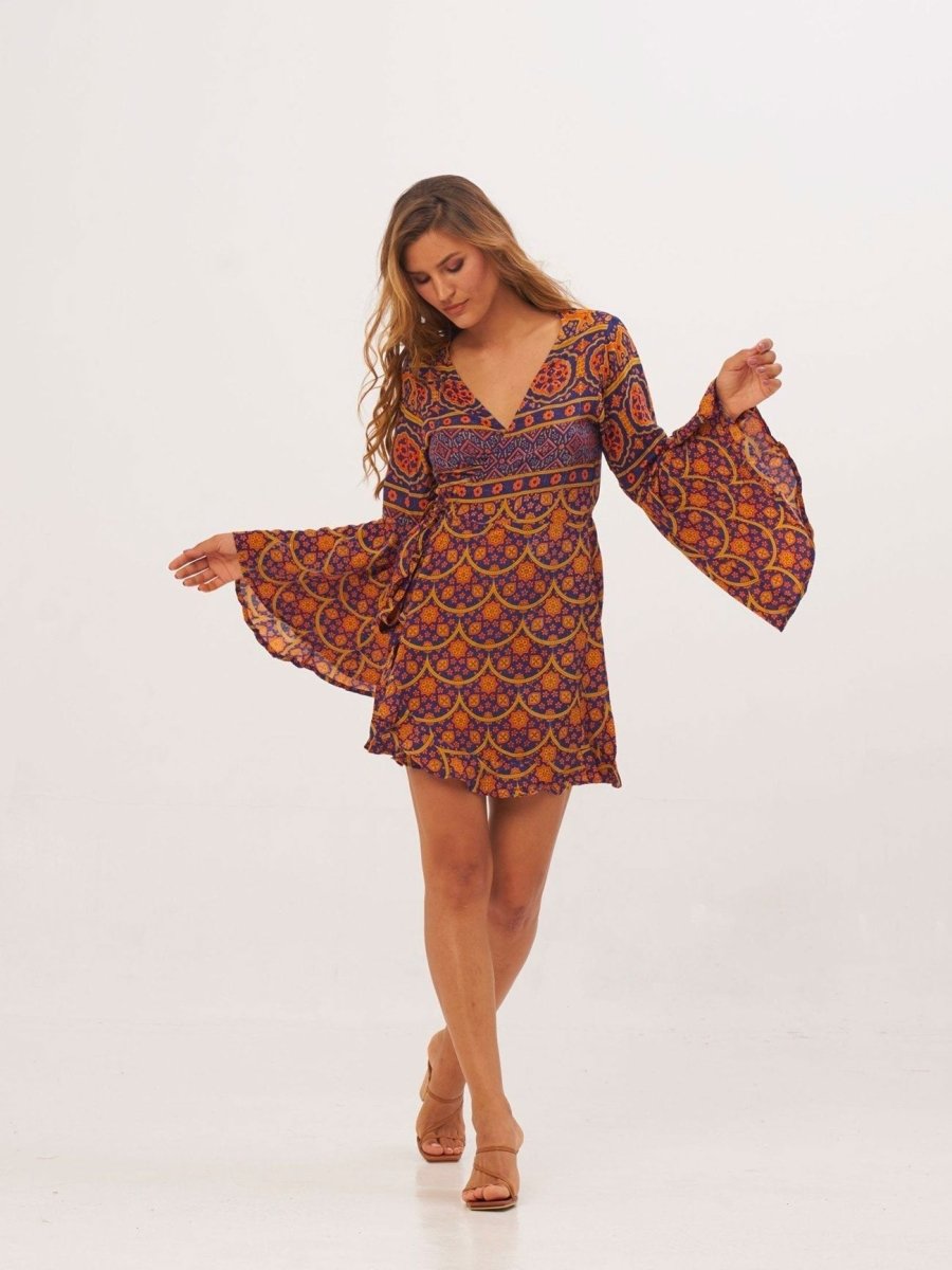 Vestito Kimono corto Margherita - blu - Bijondo