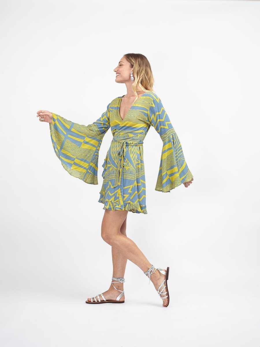 Vestito Kimono corto Margherita - celeste - Bijondo