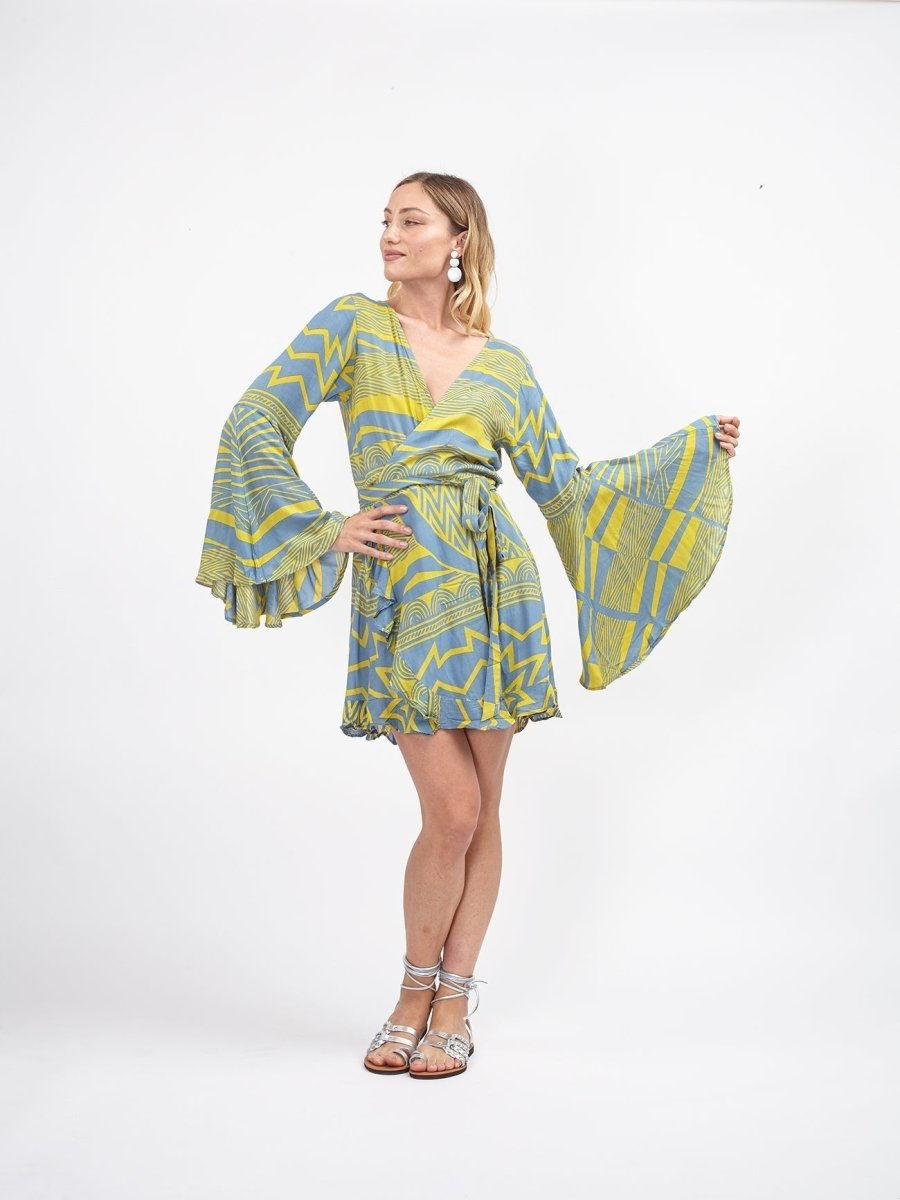 Vestito Kimono corto Margherita - celeste - Bijondo