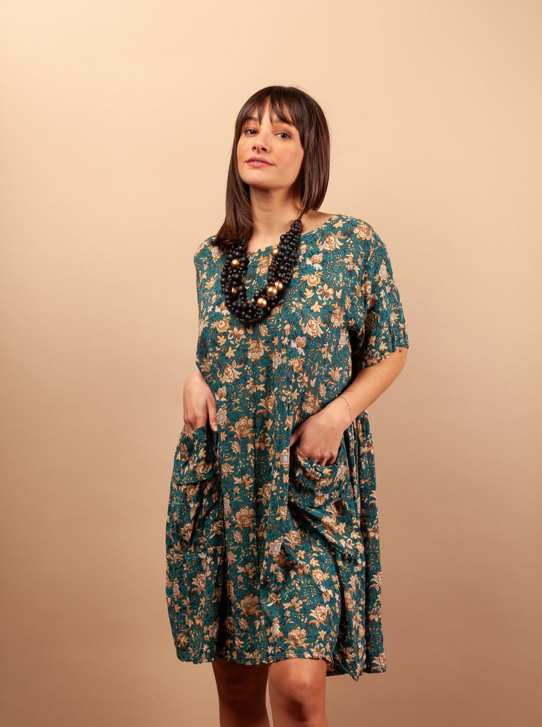 Vestito Mahoti corto rayon-Vestito-Bijondo-petrolio-taglia unica-Bijondo