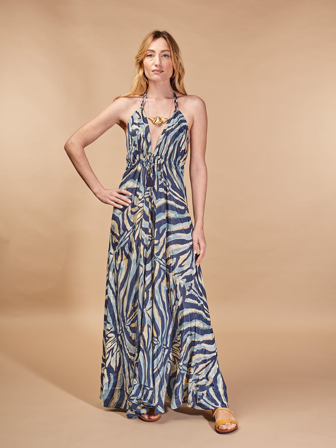 Vestito Seta Simona laminato metallic-Vestito-WhyY-Blu-taglia unica-Bijondo