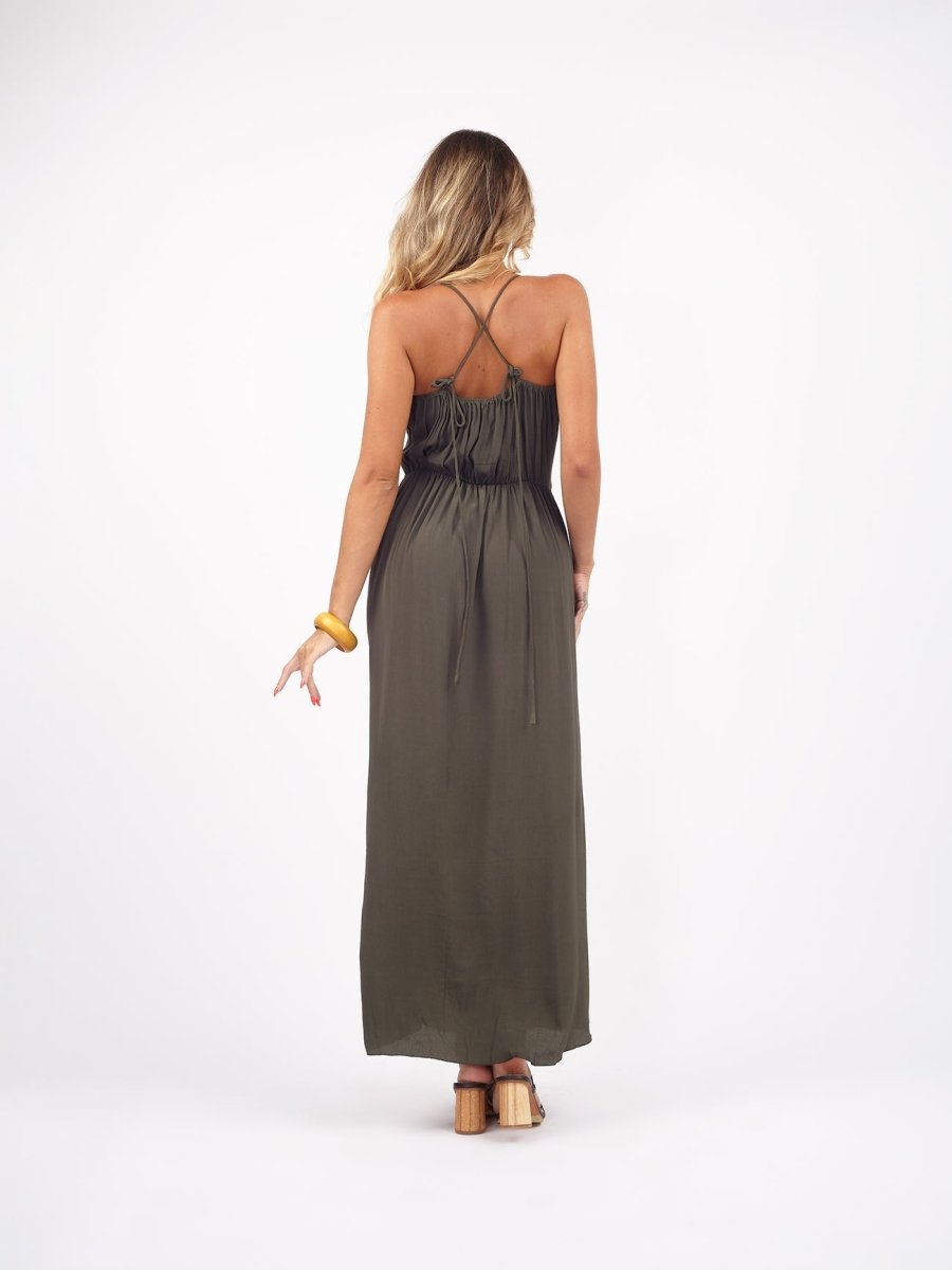 Vestito Slip rayon con spacco Priya - verde - Bijondo