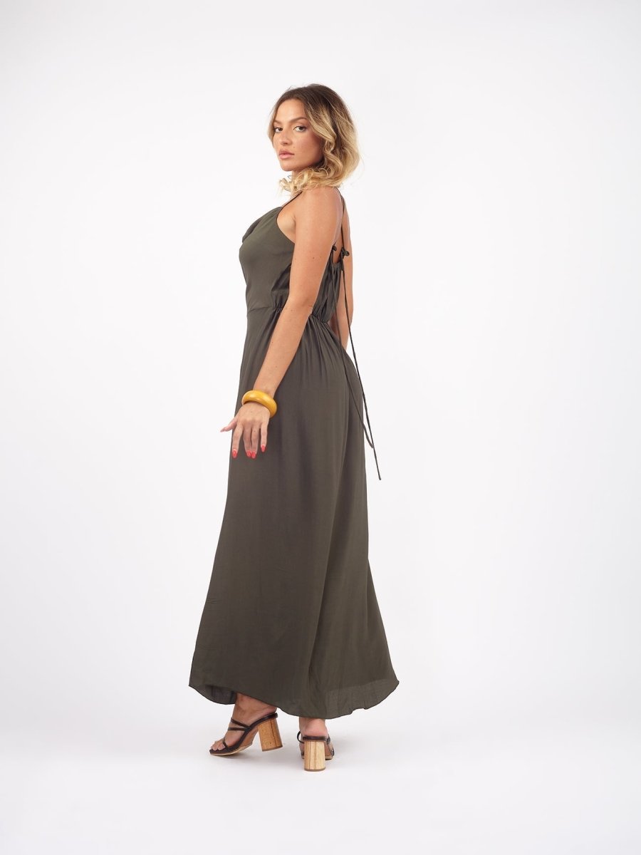 Vestito Slip rayon con spacco Priya - verde - Bijondo