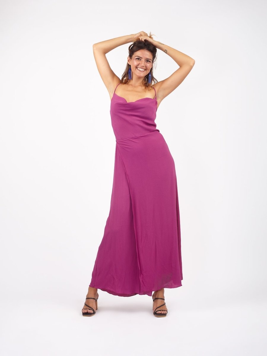 Vestito Slip rayon con spacco Priya - verde - Bijondo