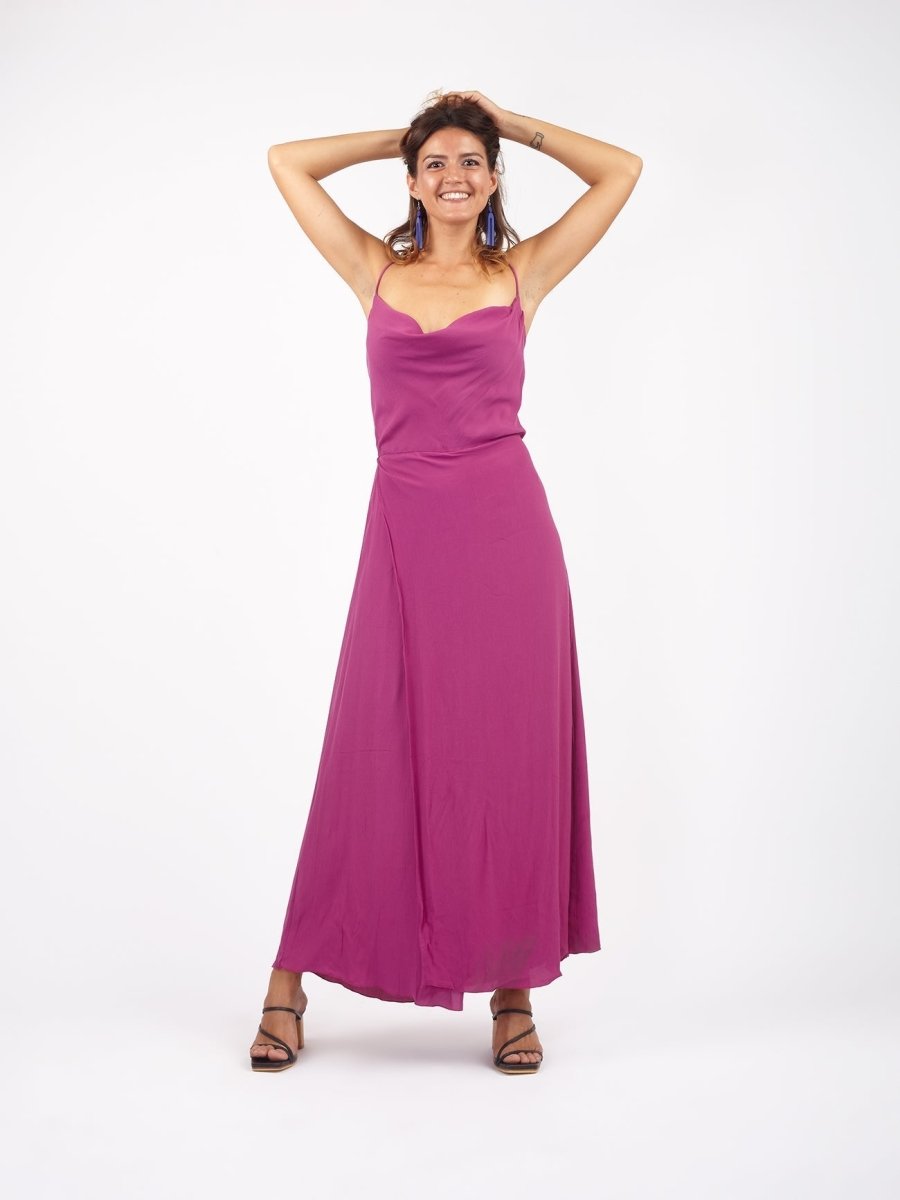 Vestito Slip rayon con spacco Priya - verde - Bijondo