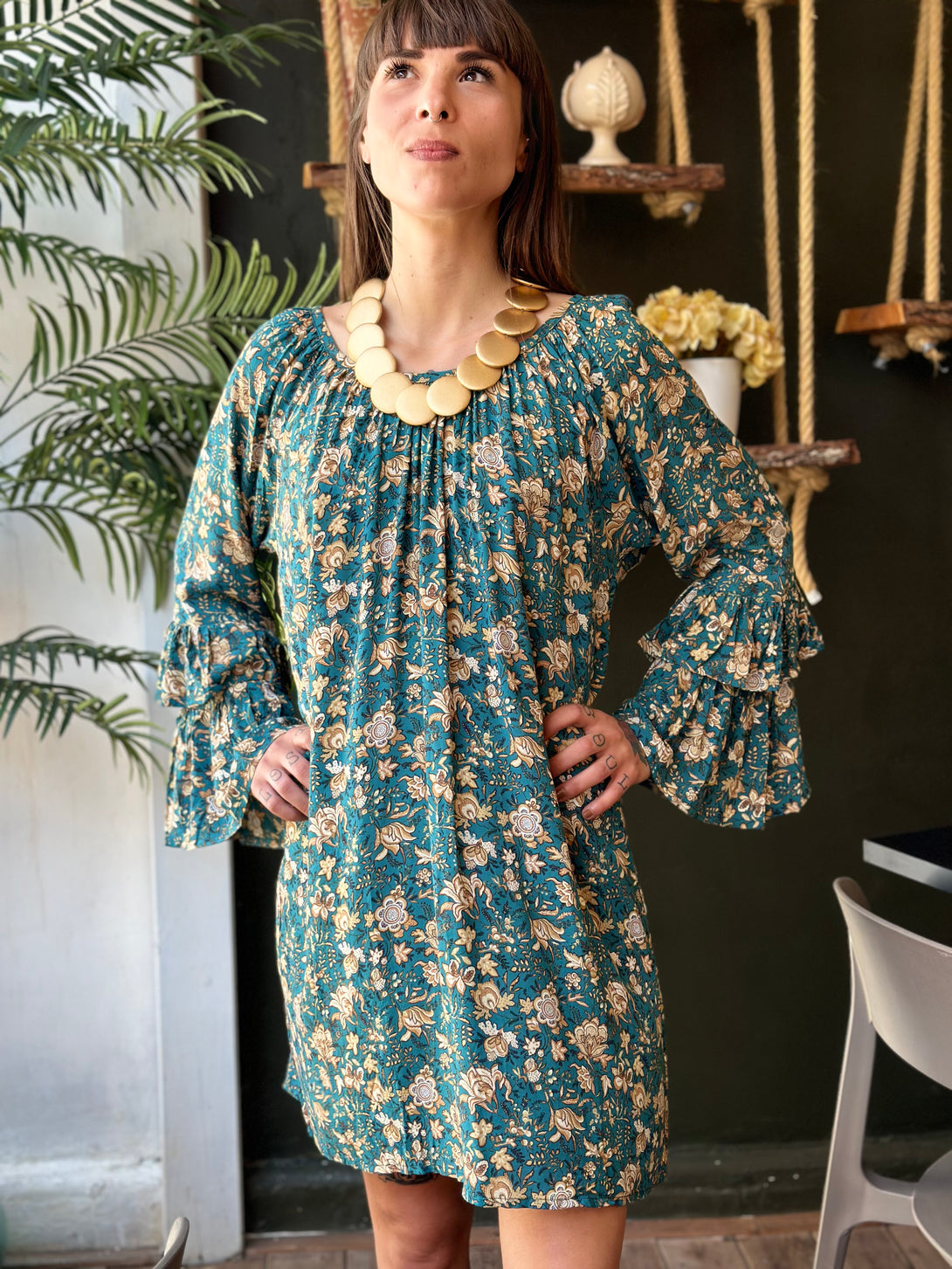 Vestito blusa Soluna rayon corto-Vestito-Bijondo-petrolio-taglia unica-Bijondo