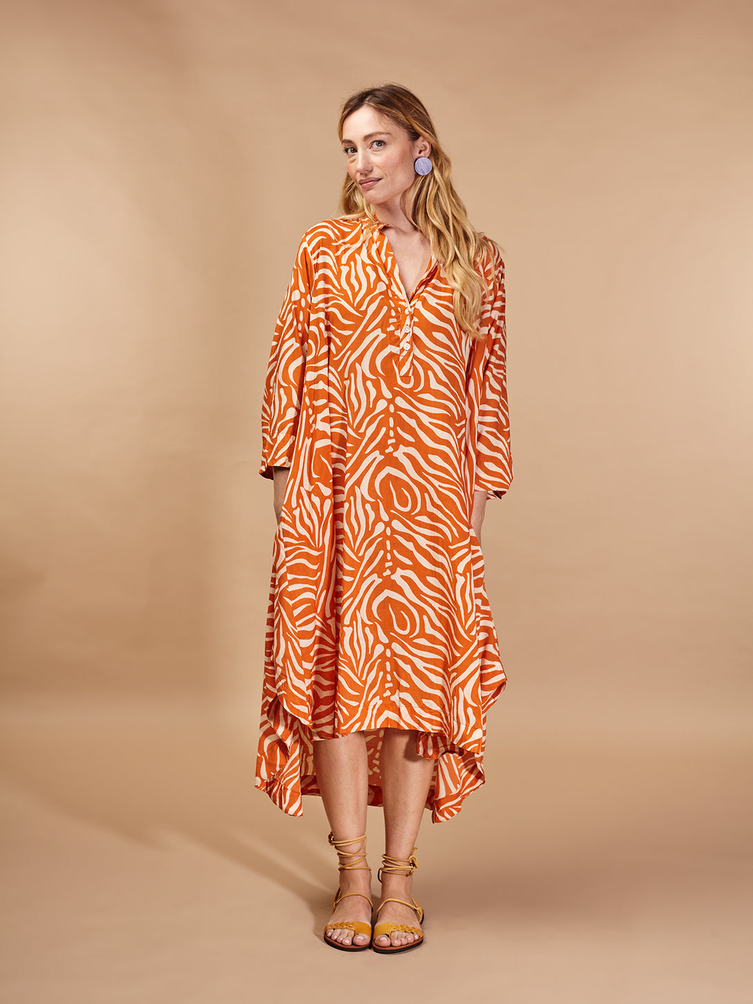 Vestito caftano boho chic viscosa Alaya-Vestito-Bijondo-Arancione-S-M-Bijondo