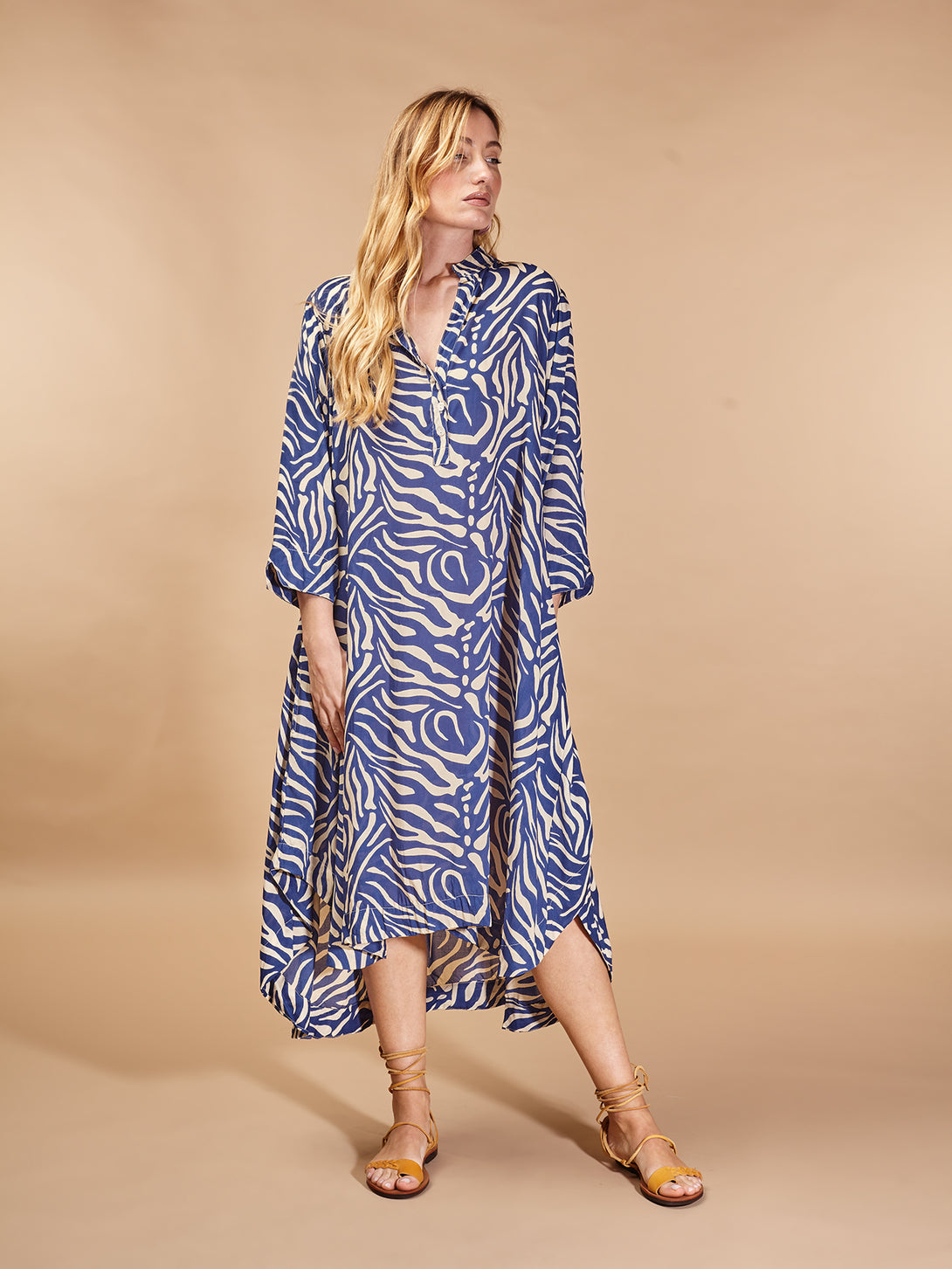 Vestito caftano boho chic viscosa Alaya-Vestito-Bijondo-Blu-S-M-Bijondo