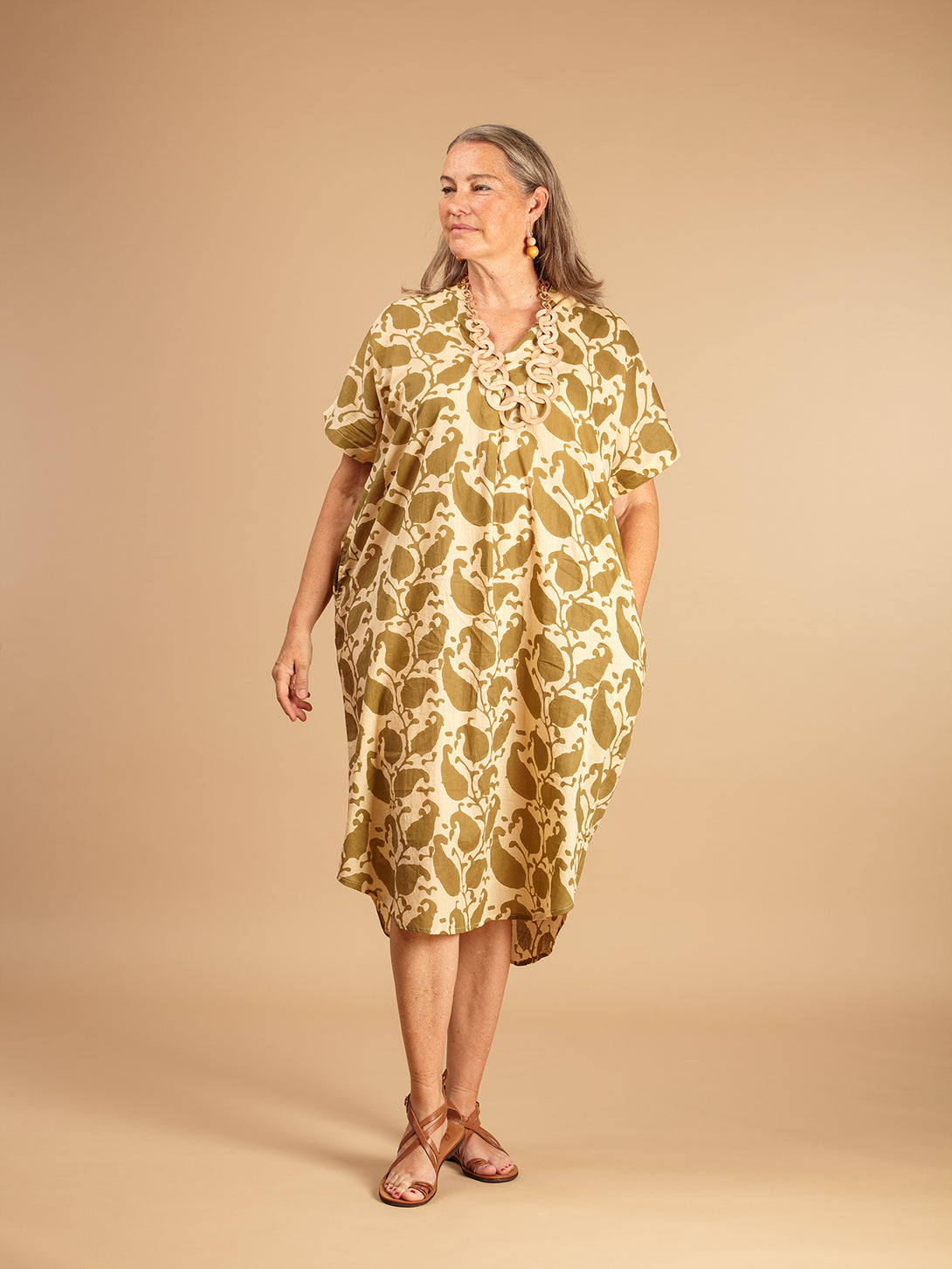 Vestito caftano cotone Natalia-Vestito-WhyY-Beige-taglia unica-Bijondo