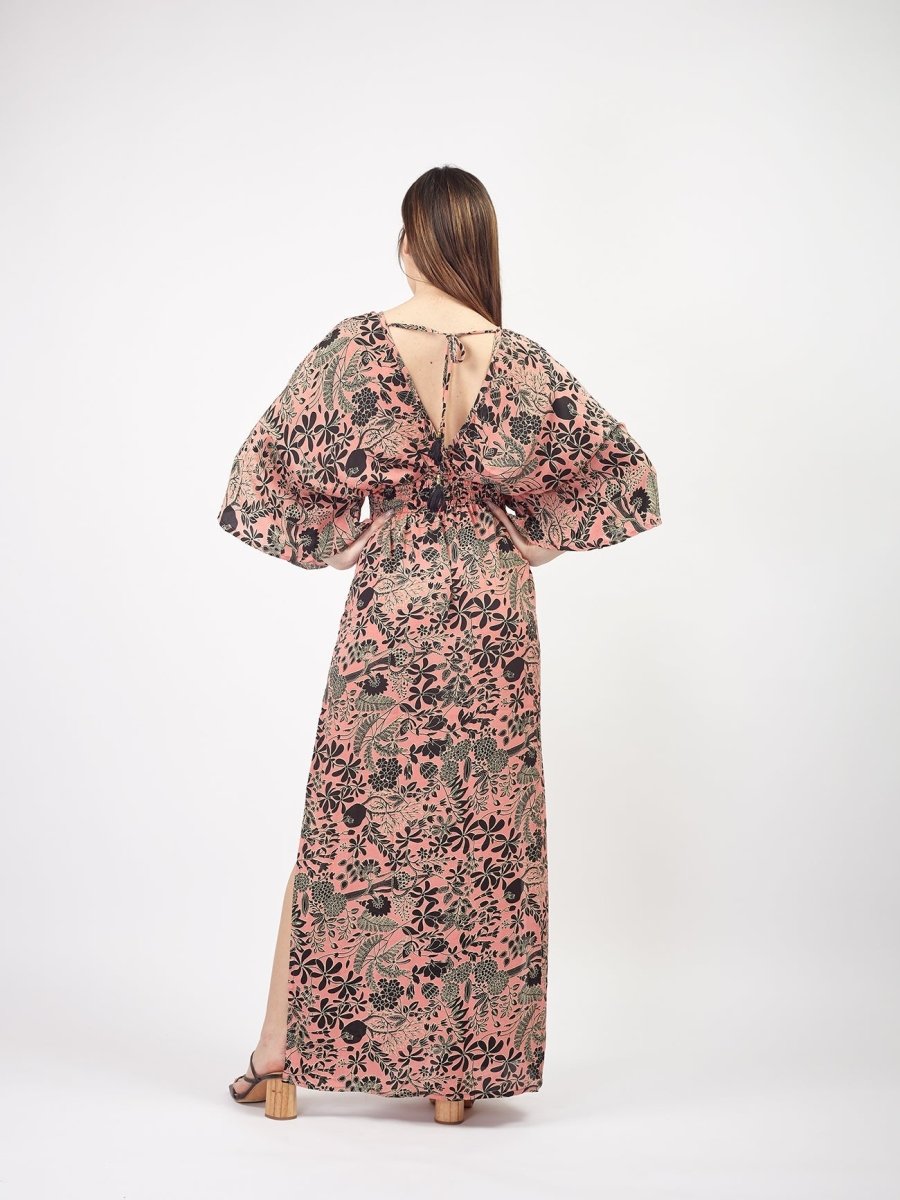 Vestito caftano lungo in seta Katya - rosa - Bijondo