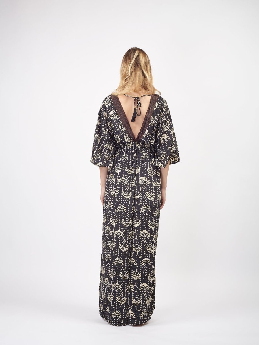 Vestito caftano lungo in seta Katya - rosa - Bijondo