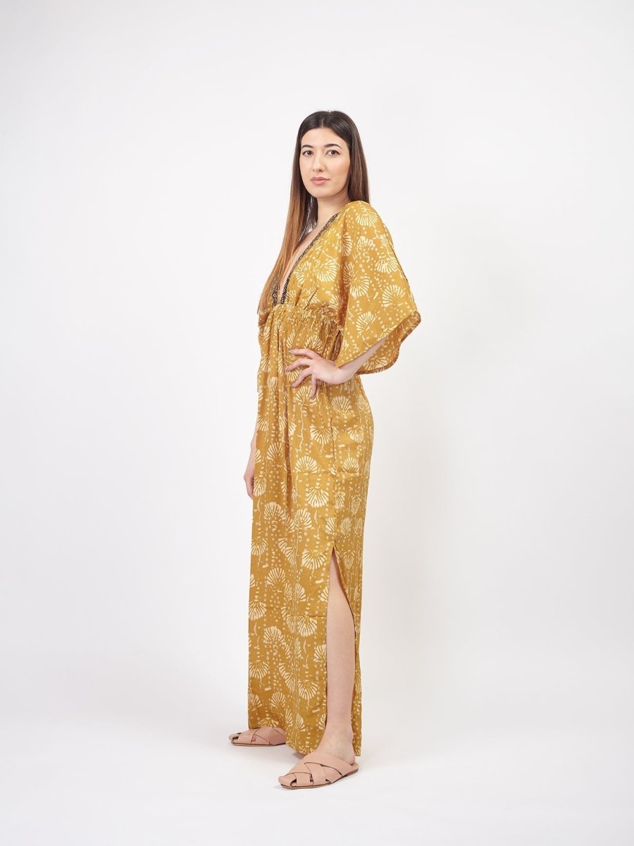 Vestito caftano lungo in seta Katya - rosa - Bijondo