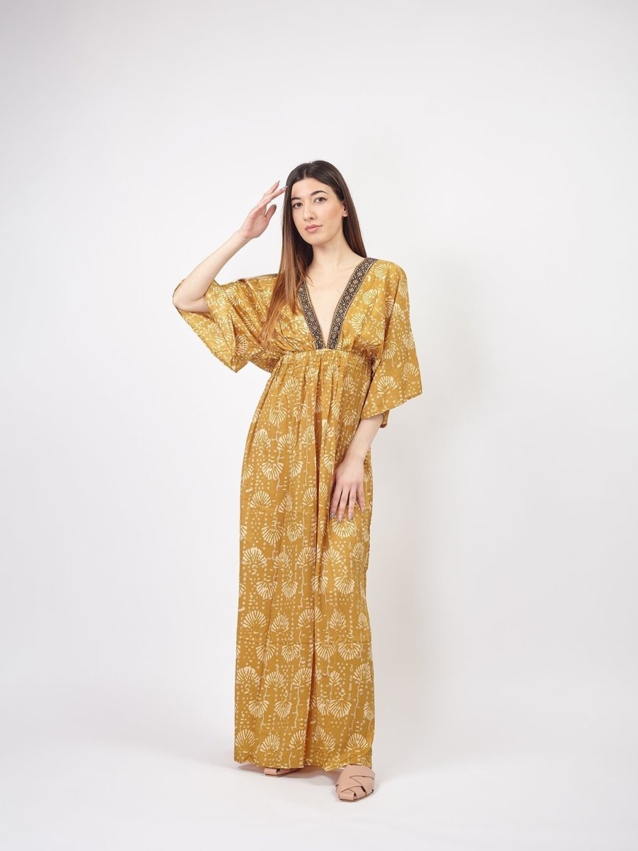 Vestito caftano lungo in seta Katya - giallo - Bijondo