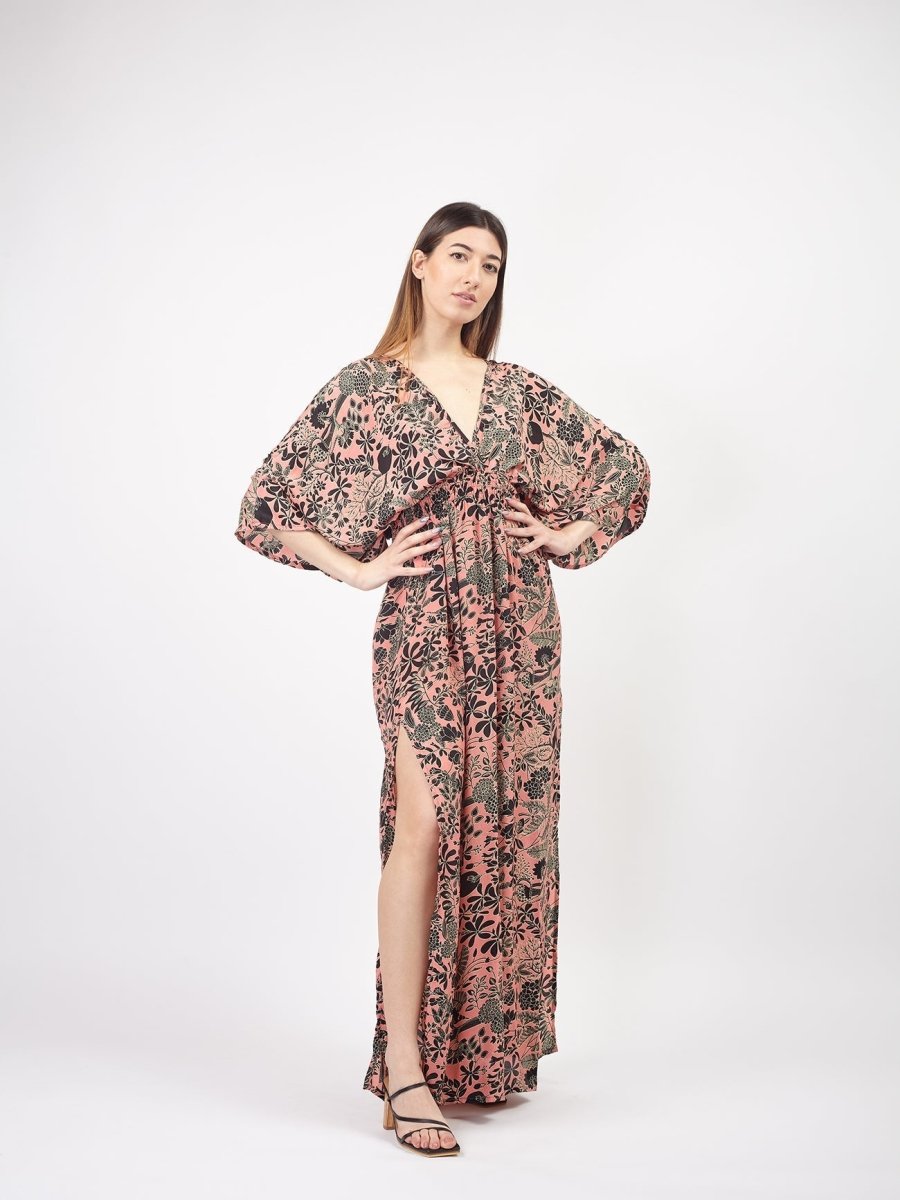 Vestito caftano lungo in seta Katya - rosa - Bijondo