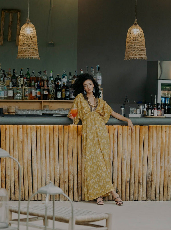 Vestito caftano lungo in seta Katya - nero - Bijondo