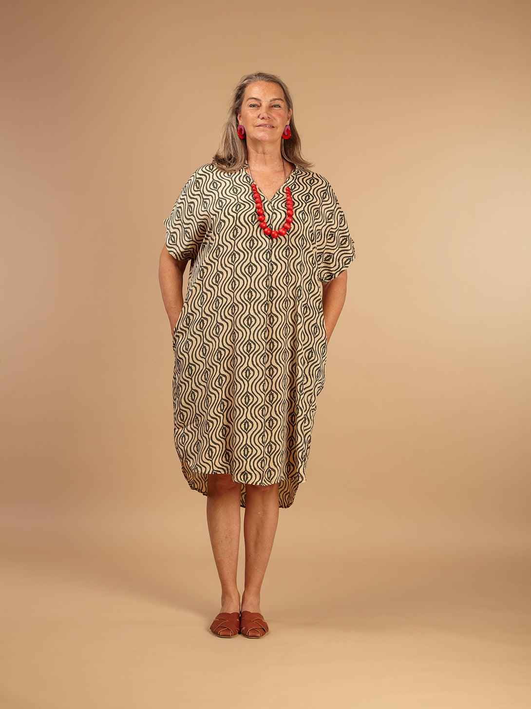 Vestito caftano seta Gianna-vestito-Bijondo-Grigio-taglia unica-Bijondo