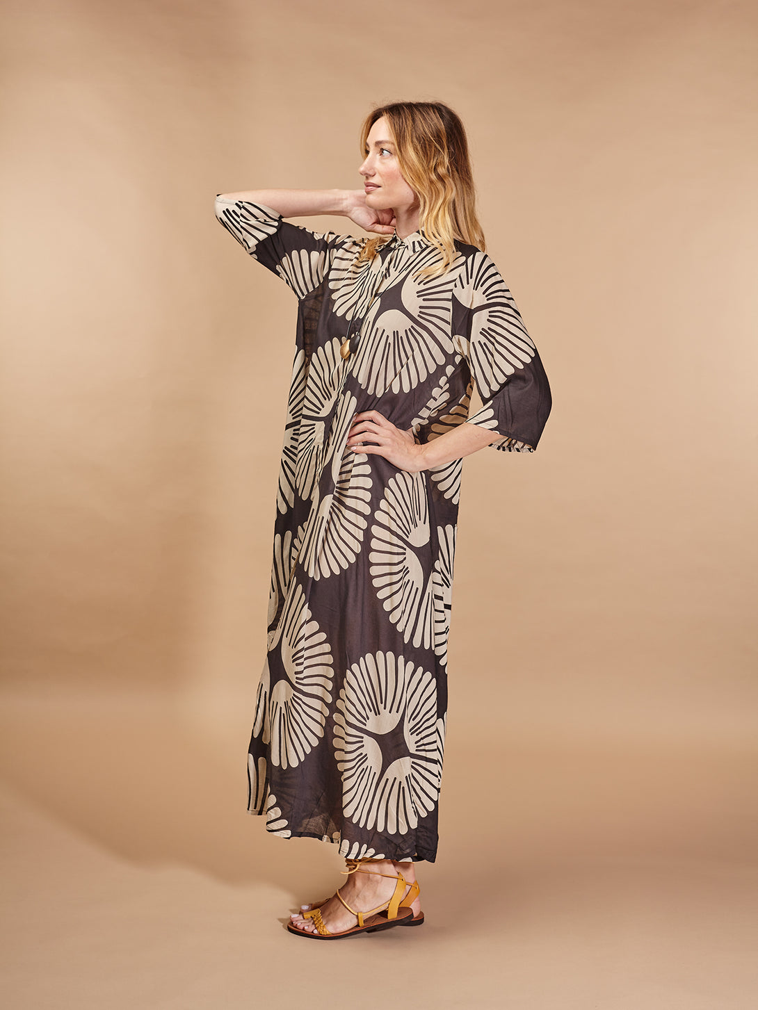 Vestito caftano viscosa con cintura Bella-vestito-Bijondo-Bijondo