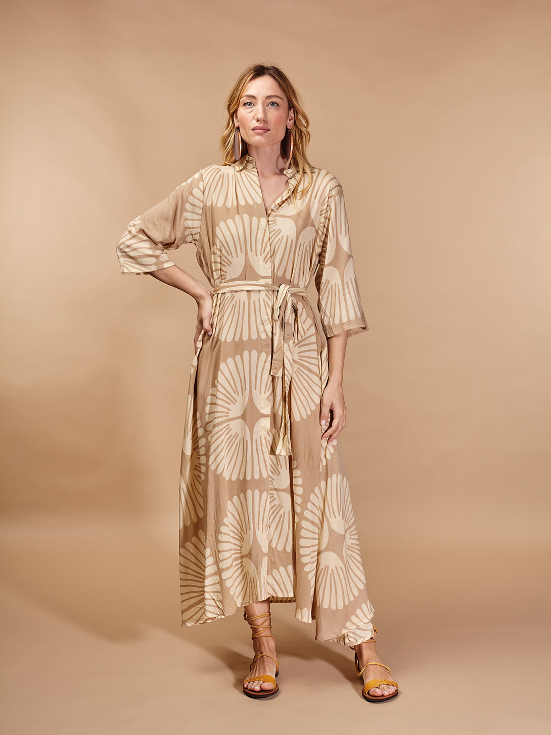 Vestito caftano viscosa con cintura Bella-vestito-Bijondo-Beige-S-M-Bijondo