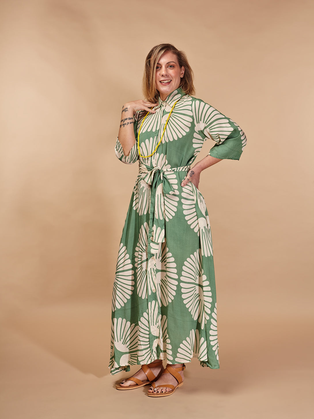 Vestito caftano viscosa con cintura Bella-vestito-Bijondo-Verde-S-M-Bijondo