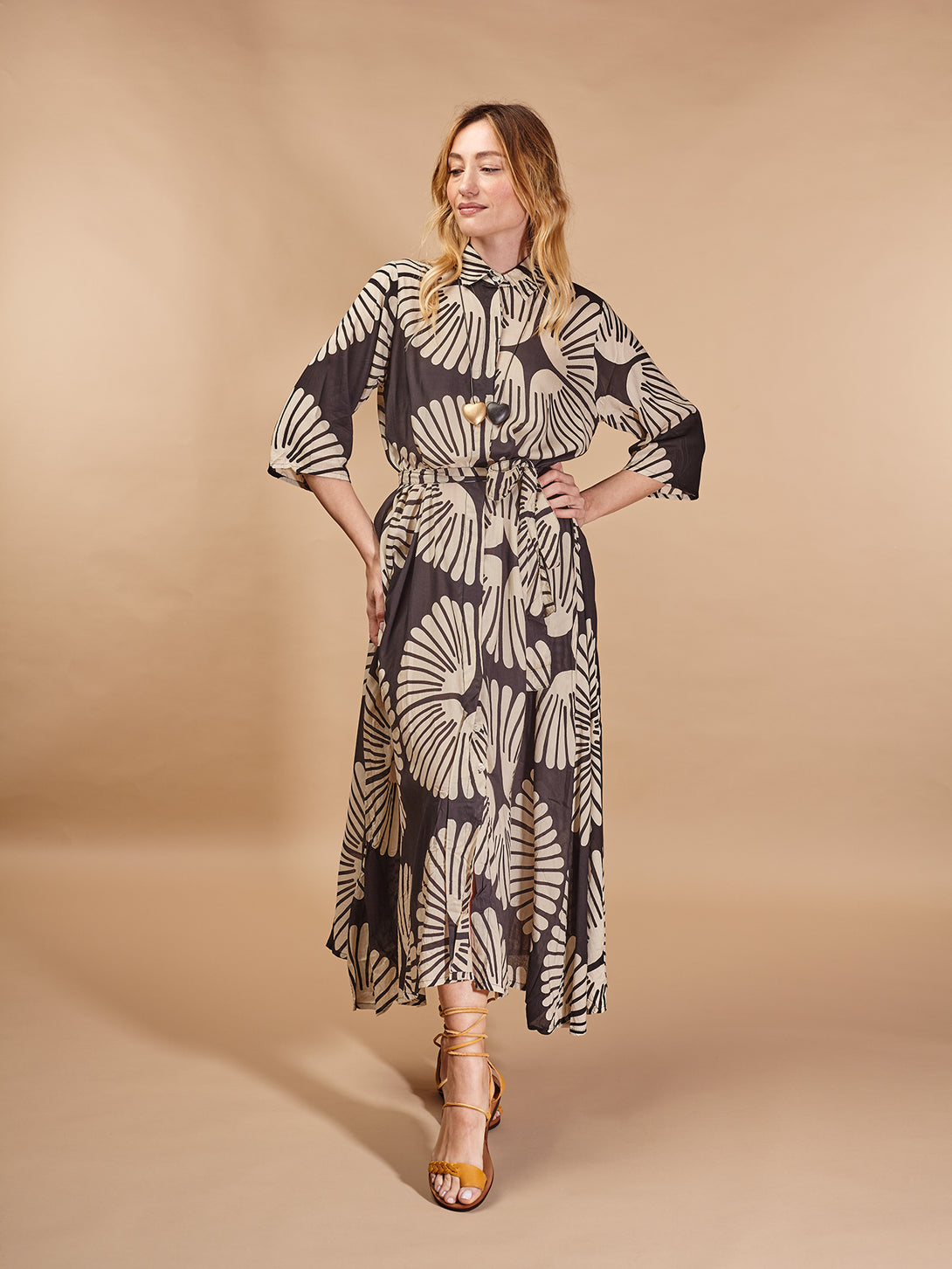 Vestito caftano viscosa con cintura Bella-vestito-Bijondo-Bijondo