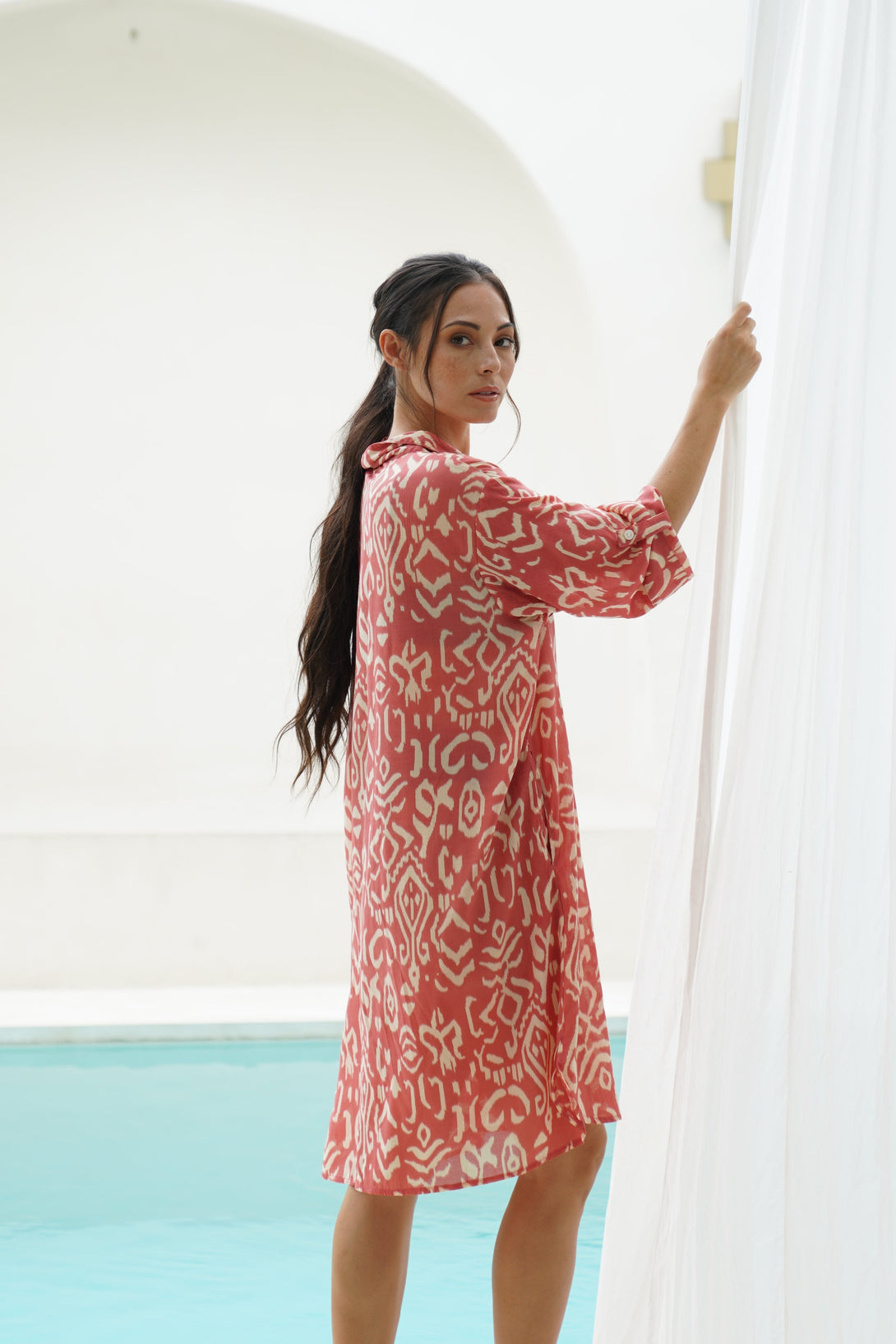 Vestito camicia viscosa con cintura Irene-rosa-Bijondo