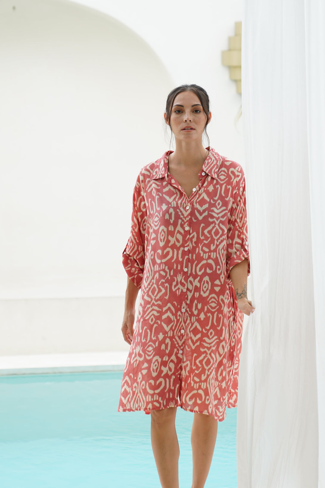 Vestito camicia viscosa con cintura Irene-rosa-Bijondo