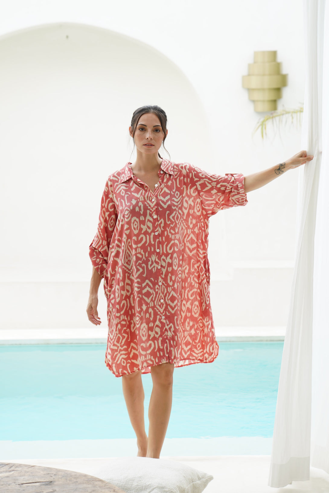 Vestito camicia viscosa con cintura Irene-rosa-Bijondo