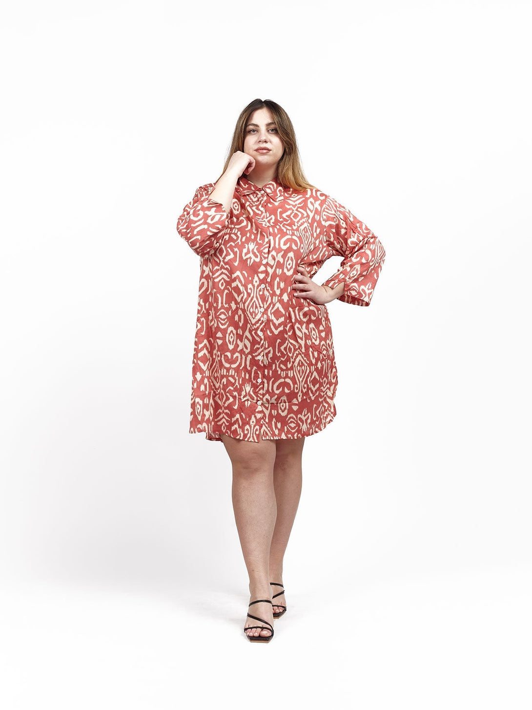 Vestito camicia viscosa con cintura Irene - rosa - Bijondo