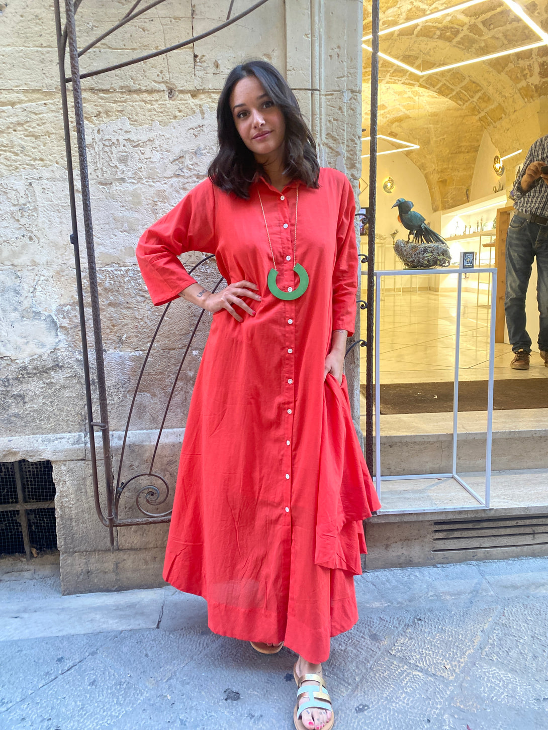 Vestito camicione cotone oversized Hanni-Vestito-Bijondo-salmone-S-M-Bijondo